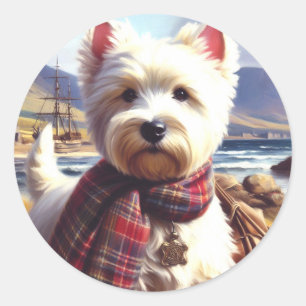 Niedlich West Highland White Terrier Malerei Runder Aufkleber