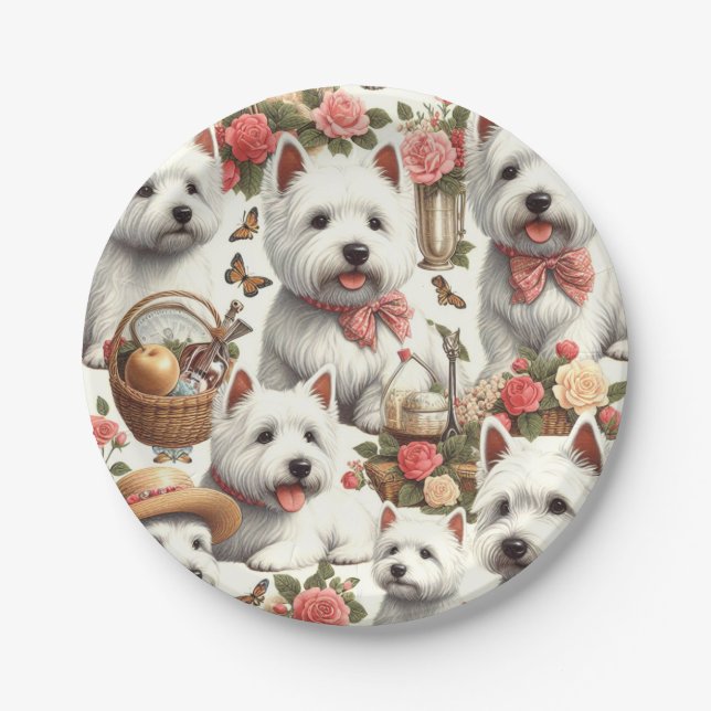 Niedlich West Highland White Terrier Nahtlos Pappteller (Vorderseite)