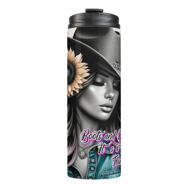 Niedlich Western Cowgirl Thermosbecher (Vorderseite)