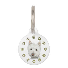 Niedlich Westie Dog and Paws Art Dog Tag Tiernamensmarke