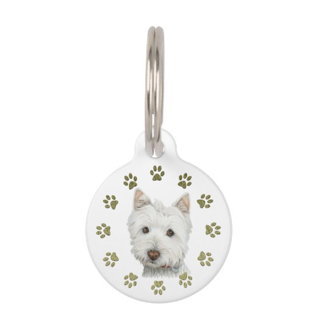 Niedlich Westie Dog and Paws Art Dog Tag Tiernamensmarke (Vorderseite)