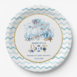 Niedlich Whale Ahoy Es ist eine Babydusche Pappteller