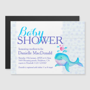 Niedlich Whale Art Babydusche Aqua lila Magneteinladung