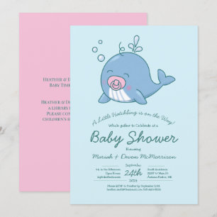 Niedlich Whale Baby Shower Kawaii Einladung Girl P