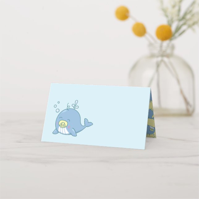 Niedlich Whale Baby Shower Kawaii Platzkarte (Vorderseite)