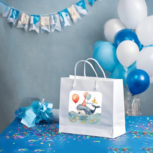 Niedlich Whale Boys zum Geburtstag Danke Quadratischer Aufkleber (Von Creator hochgeladen)