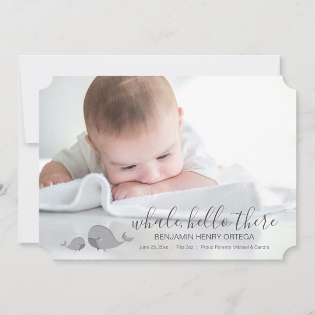 Niedlich Whale Hello There Baby Foto Ankündigung (Vorderseite)