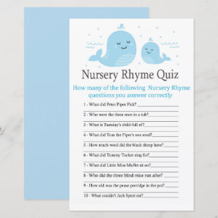 Niedlich Whale Kinderzimmer Rhyme Quiz Babydusche