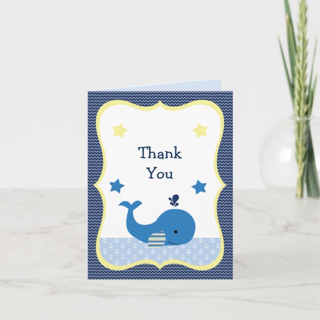 Niedlich Whale Nautical Baby Dusche Danke Karte (Vorderseite)