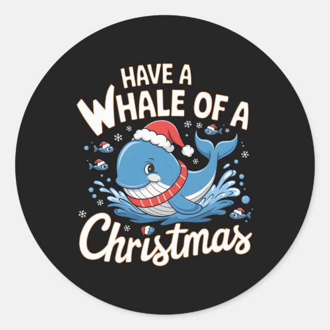Niedlich Whale Santa Christmas Ocean Tier Lover Ho Runder Aufkleber (Vorderseite)