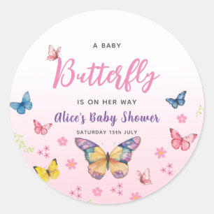 Niedlich Whimsical Butterfly Girls Pink Baby Dusch Runder Aufkleber