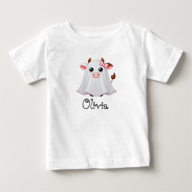 Niedlich, whimsical Kuh Ghost, Individuelle Name,  Baby T-shirt (Vorderseite)