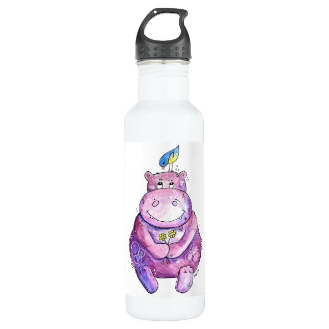 Niedlich Whimsical Lila Hippo Edelstahlflasche (Vorderseite)