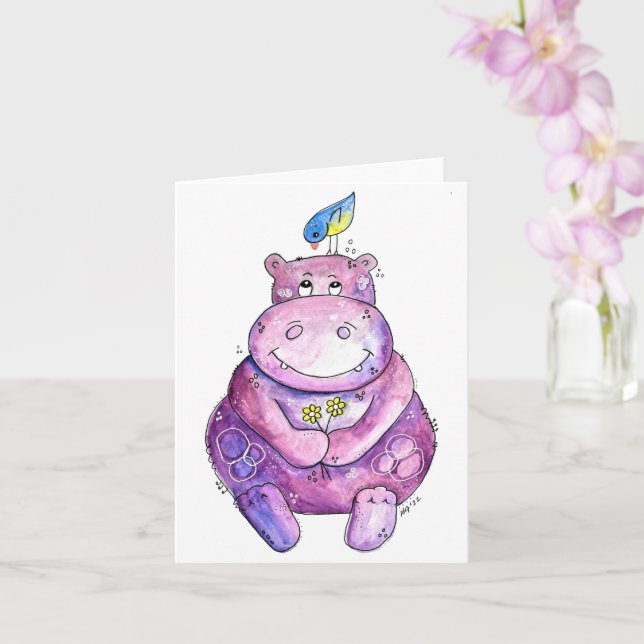 Niedlich Whimsical Lila Hippo Karte (Orchidee)