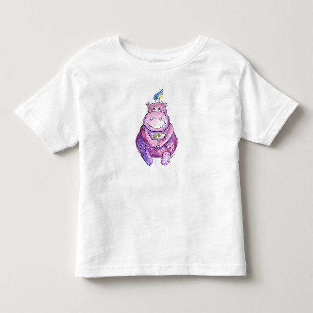 Niedlich Whimsical Lila Hippo Kleinkind T-shirt (Vorderseite)