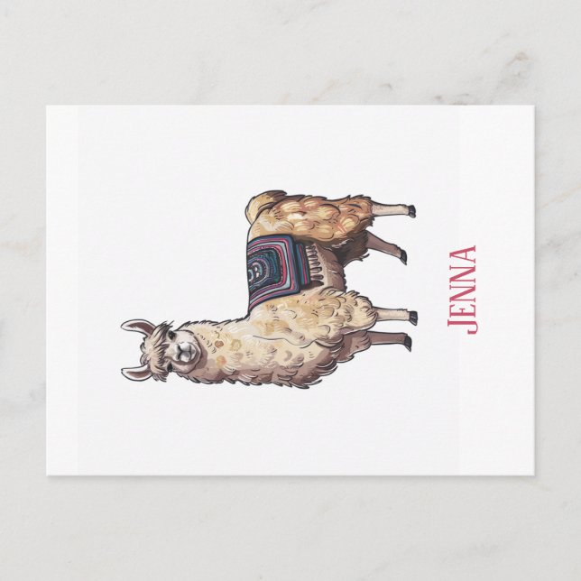 Niedlich Whimsical Llama Personalisiert Postkarte (Vorderseite)