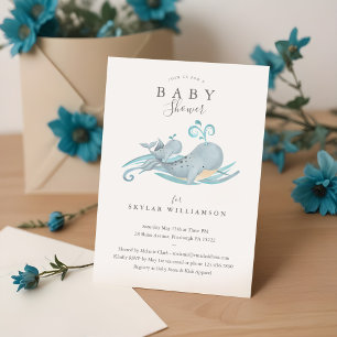 Niedlich Whimsical Mommy & Baby Whale Baby Dusche Einladung
