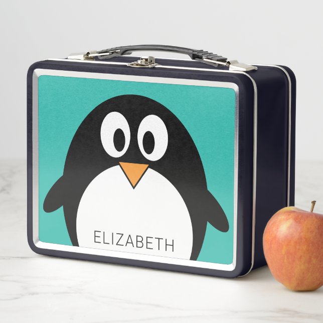 Niedlich, Whimsical Penguin - aqua aquamariner ind Metall Brotdose (Beispiel)