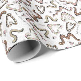 Niedlich- & whimsical Pink Heart Worm ing Wishings Geschenkpapier