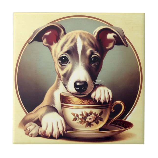 Niedlich Whippet Puppy Fliese (Vorderseite)