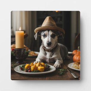 Niedlich Whippet Puppy Pilgrim Hat Erntedank Dinne Fotoplatte