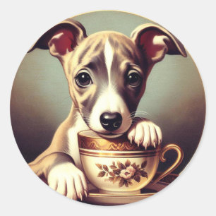 Niedlich Whippet Puppy Runder Aufkleber