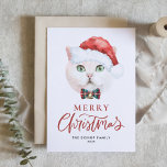 Niedlich White British Shorthair Cat Weihnachten<br><div class="desc">Frohe Weihnachten! Versenden Sie Ihre Urlaubssgrüße an Familie und Freunde mit einer Weihnachts-Weihnachtskarte zum Katzenthema. Es zeigt eine Aquarellillustrierung einer niedlichen britischen Kurzhaarkatze mit Weihnachtsmannmütze und Tartan-Bug-Krawatte. Die Texte sind vollständig editierbar. Personalisieren Sie diese, indem Sie einen Gruß, Namen und Nachrichten hinzufügen. Diese Katze Weihnachtskarte ist perfekt für Katzenliebhaber und...</div>