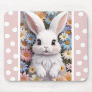 Niedlich White Bunny Pastel Daisy Blume Mousepad