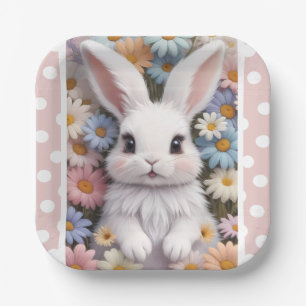 Niedlich White Bunny Pastel Daisy Blume Pappteller
