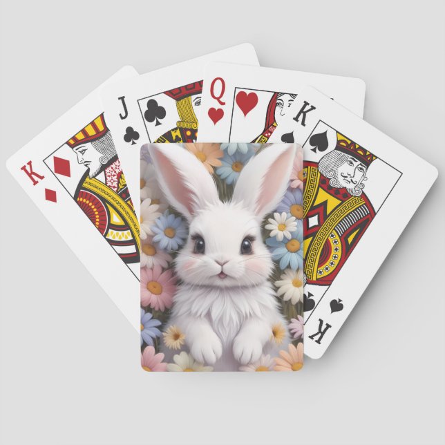 Niedlich White Bunny Pastel Daisy Blume Spielkarten (Rückseite)