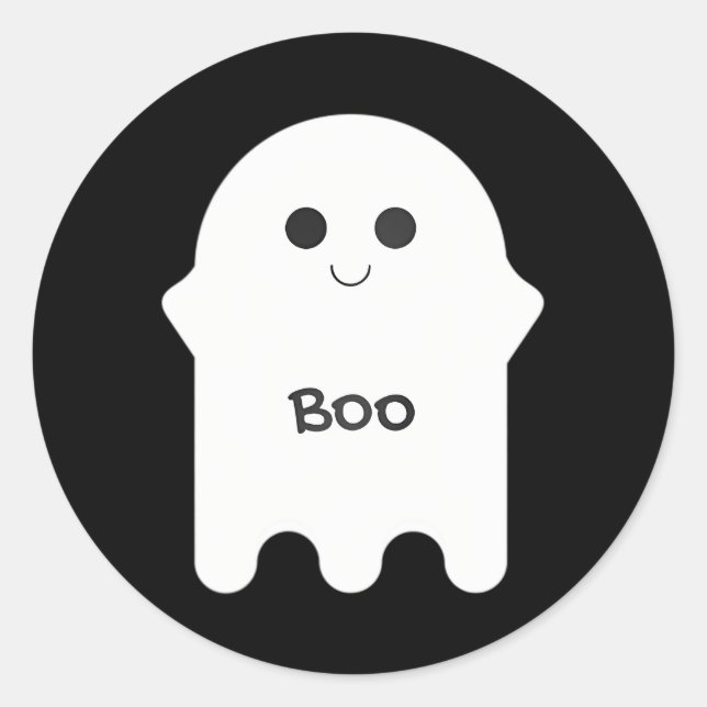 Niedlich White Ghost Cartoon Boo Runder Aufkleber (Vorderseite)