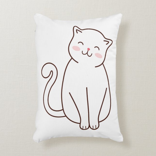 Niedlich White Kawaii Lächelnde Katze Dekokissen (Vorderseite(Vertikal))