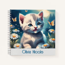 Niedlich White Kitten Cat Spiral Notebook