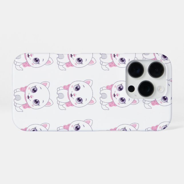 Niedlich White Kitten Illustration iPhone 16 Pro Hülle (Rückseite (Horizontal))