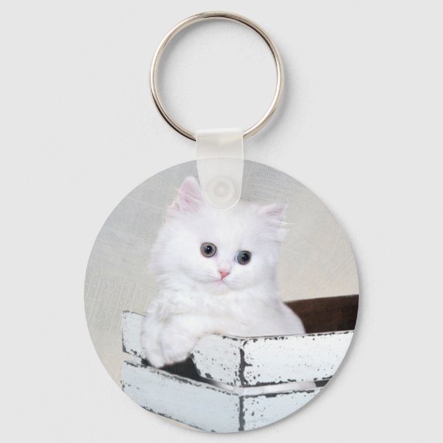 Niedlich White Persian Kitten Schlüsselanhänger (Vorderseite)