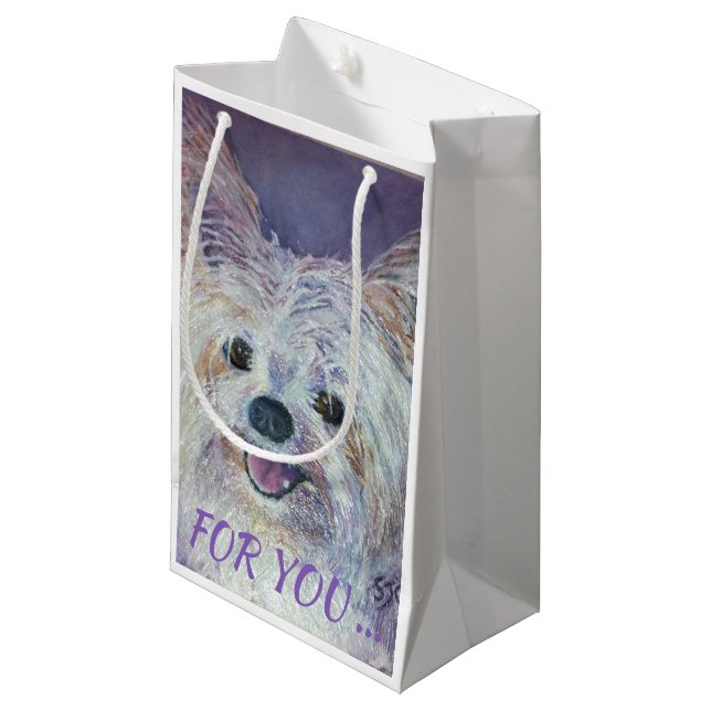 NIEDLICH WHITE YORKIE MIX KLEINE GESCHENKTÜTE (Vorderseite Schrägansicht)