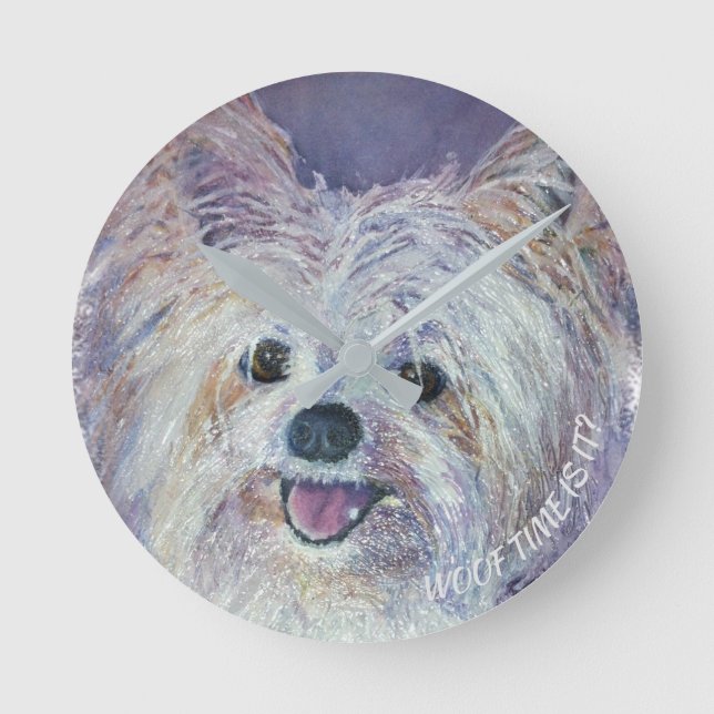 NIEDLICH WHITE YORKIE MIX RUNDE WANDUHR (Vorderseite)