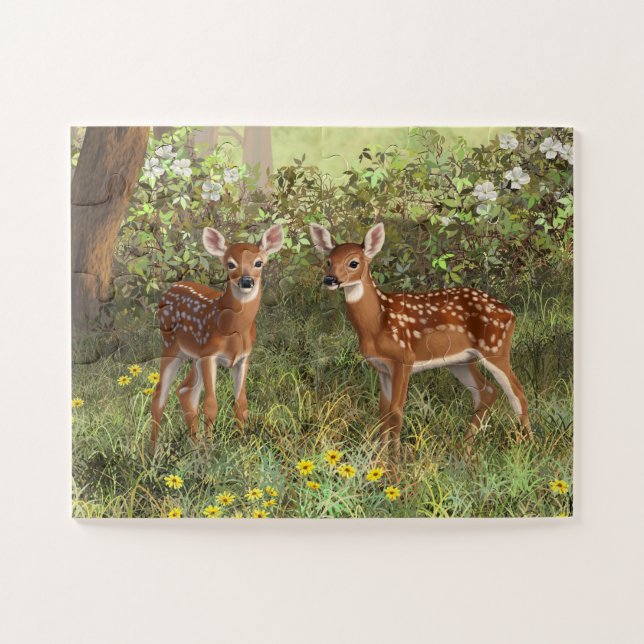 Niedlich Whitetail Deer Twin Fawns (Horizontal)