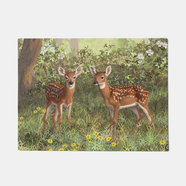 Niedlich Whitetail Deer Twin Fawns Fußmatte (Vorderseite)