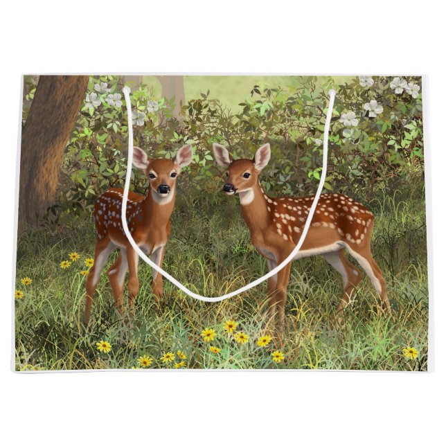 Niedlich Whitetail Deer Twin Fawns Große Geschenktüte (Vorderseite)