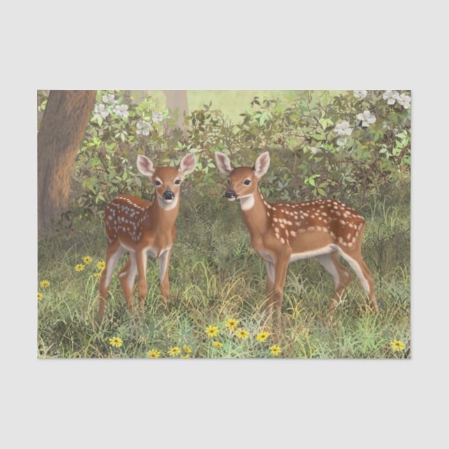 Niedlich Whitetail Deer Twin Fawns Seidenpapier (Vorderseite)