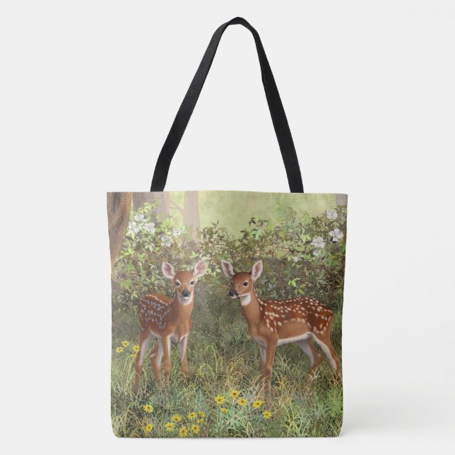Niedlich Whitetail Deer Twin Fawns Tasche (Vorderseite)