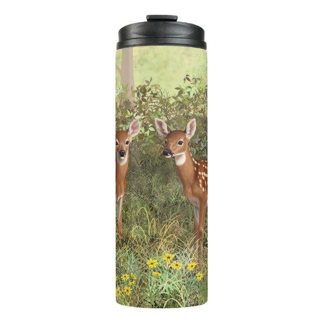 Niedlich Whitetail Deer Twin Fawns Thermosbecher (Vorderseite)