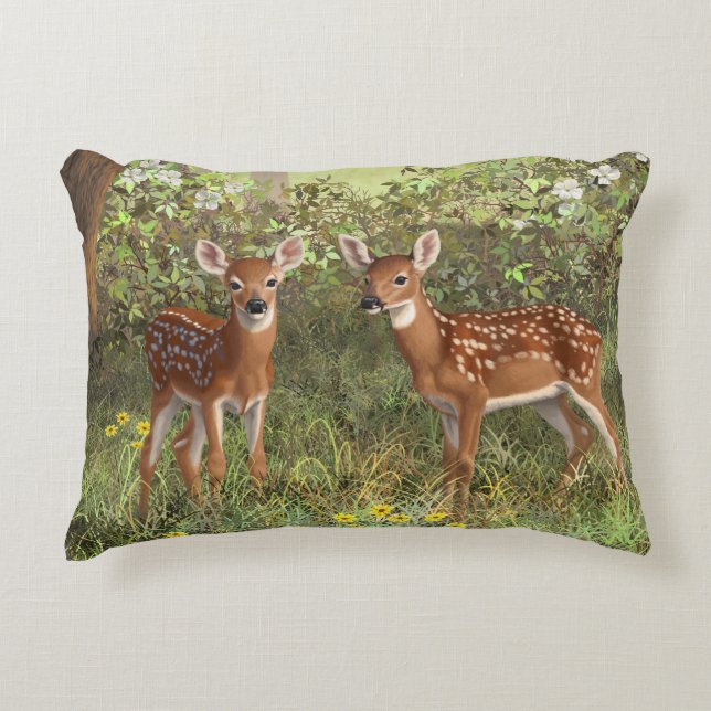 Niedlich Whitetail Deer Twin Fawns Zierkissen (Vorderseite)