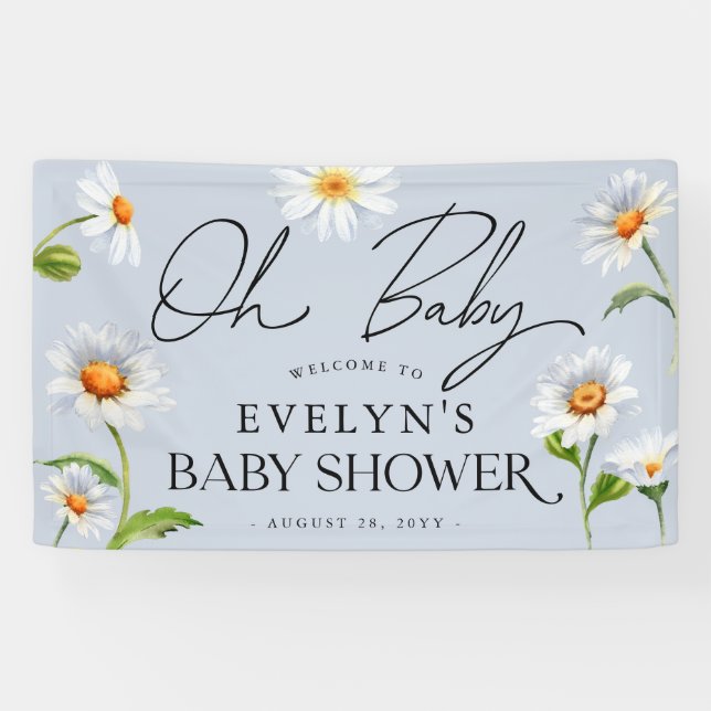 Niedlich Wild Daisy Blue Baby Dusche Banner (Horizontal)