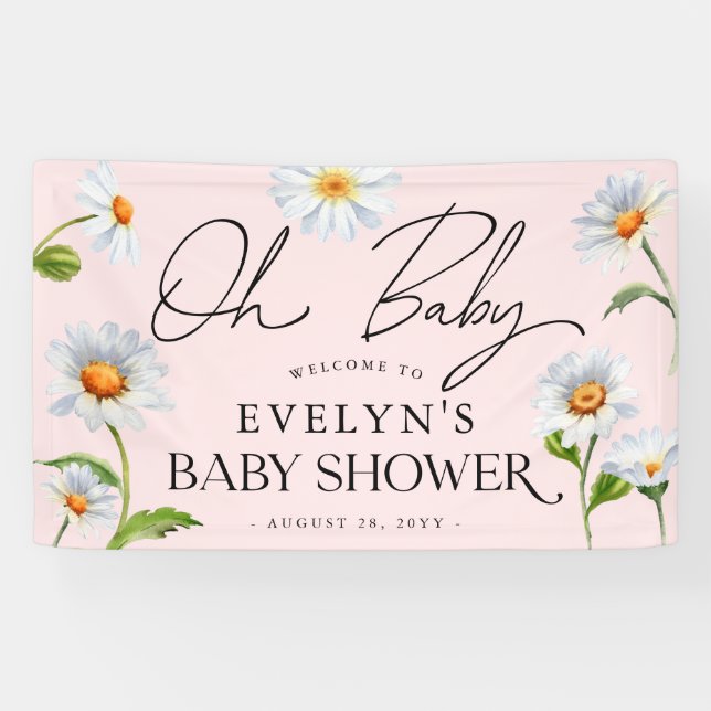 Niedlich Wild Daisy Pink Baby Shower Banner (Horizontal)