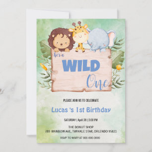 Niedlich Wild ein Dschungel Tier 1. Geburtstag Par Einladung