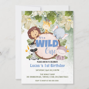 Niedlich Wild ein Dschungel Tier 1. Geburtstag Par Einladung