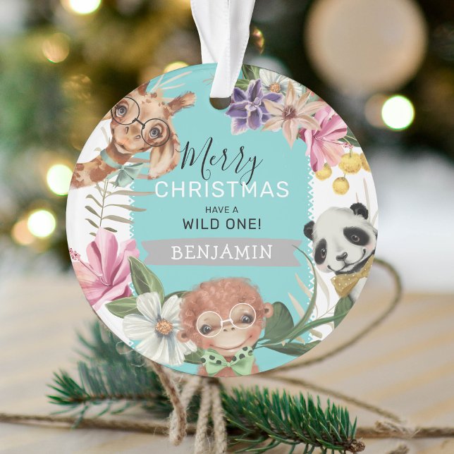 Niedlich Wild One Blue Jungle Kinder Weihnachten Ornament (Von Creator hochgeladen)