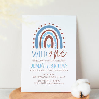 Niedlich Wild ONE Boho Rainbow Blue Boy Geburtstag Einladung